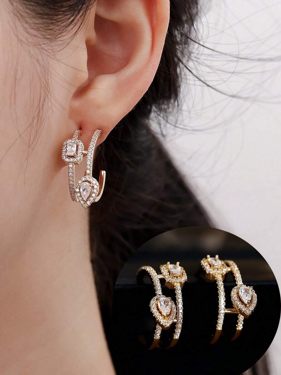 一对多层交叉C形耳环，适合日常佩戴、聚会和通勤。 - 耳環 - 查看 1