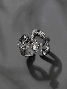 1 pieza Anillo de serpiente retro, anillo de banda versátil de estilo oscuro y punk para hombres - Anillo abierto en forma de serpiente - Ver 3