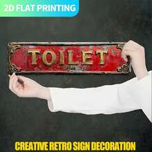 1pc Vintage Metal Sign Plaque, Engraved "TOILET", 2D Flat Design, Iron Material, Size 39.88 X 9.91 Cm. Pre-Drilled Holes For Easy Hanging, Ideal Decor For Home, Kitchen, Farmhouse, Porch - Multicolor - View 5
