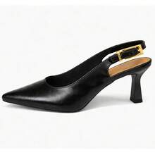 Rosavivi Women's Pointed Toe Pump With Cup Heel, Buckle, Slingback, Comfortable, Casual, Elegant - 黑色 - 查看 4
