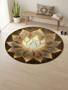 1pc Elegant Gold Lotus Flower Printed Round Rug, Suitable For Daily Home, Traditional Festivals, Party Decoration, Decorative Rug, Small Rug, Carpet, Home Decor, Living Room Rug, Bedroom Rug, Outdoor Rug, Washable Rug - Multicolor - View 12