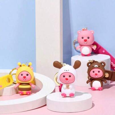 Móc khóa hình hải ly ngụy trang dễ thương, mặt dây chuyền hình nhân vật hoạt hình sáng tạo đính đá ruby, quà tặng sinh nhật, quà tặng ngày lễ, đồ trang trí.