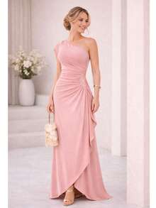 Long Dress For Bridesmaid, Elegant Straight Cut With Sequined Side For Women, Graduation Event Guests - Màu hồng gỉ - Xem 1