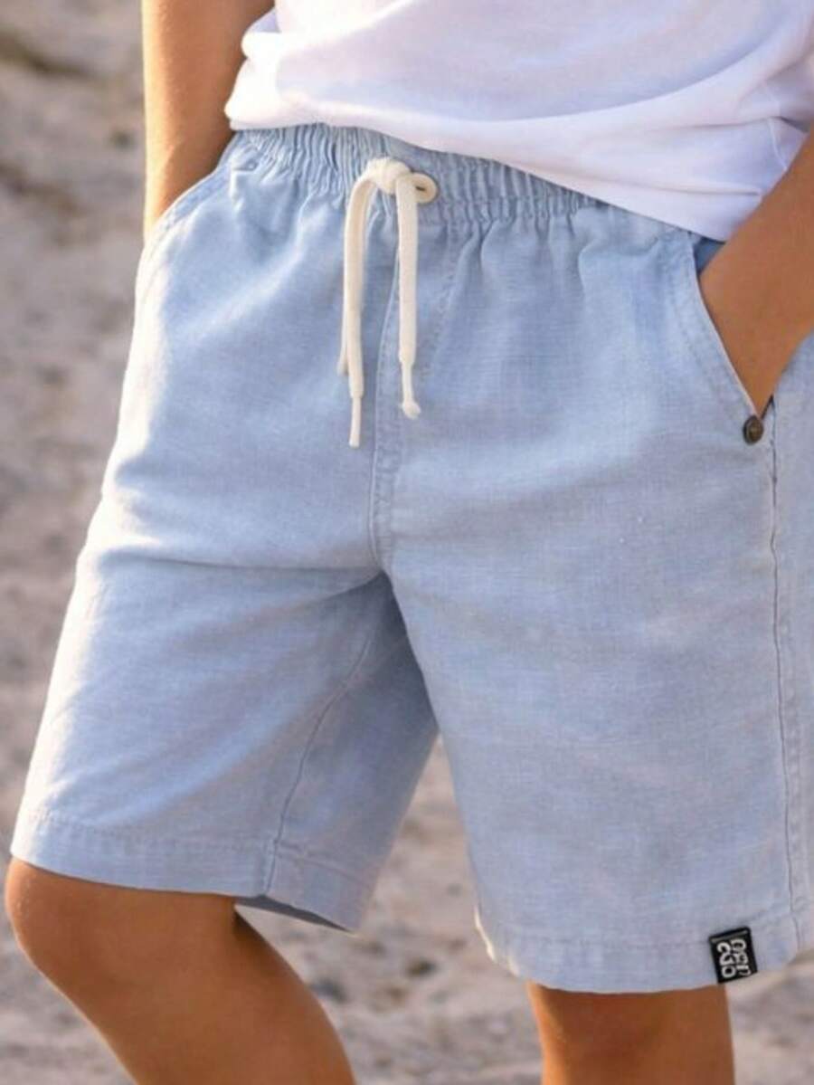 Boys' Bermuda Shorts In Lightweight And Comfortable Linen And Cotton - Baby Blue - View 1