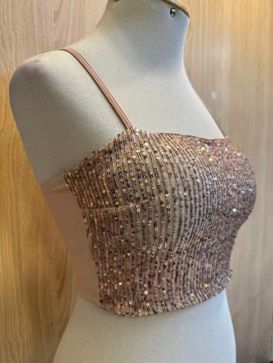 Irresistible Festive Glitter Top - Beige - View 1