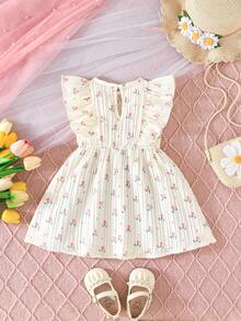 Summer Baby Girl Ditsy Floral Dress, Baby GirlCasual Sweet Cute Mini Dress - Apricot - View 2