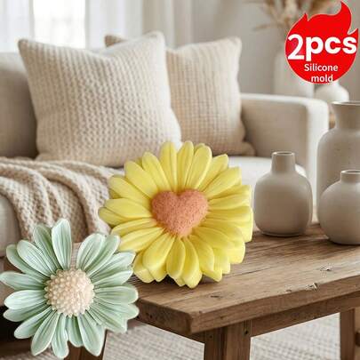 2 st 3D-hjärta i silikon med tusensköna | Dekorativ blomform för tvål, lera, harts | Lämplig för semesterinredning | Oregelbundet format silikonmaterial