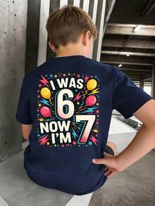 Camiseta de cuello redondo de manga corta con estampado informal para niños preadolescentes, top de verano - Azul Marino - Ver 7