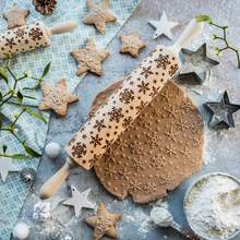 Rodillo de Madera Impreso con Patrón de Copo de Nieve y Alce para Hornear Galletas, Bizcochos, Fondant y Pasteles, Rodillo con Patrón de 35*5cm - 3 - Ver 7