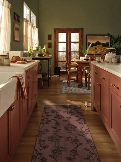 1 st. vintage europeisk blommig randig botanisk mönster matta/dörrmatta/löpare, mjuk tvättbar matta för badrum, kök, entré, hall, sovrum, vardagsrum, mångsidig heminredning