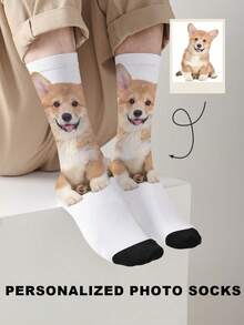 1 Pair Custom Face Socks, Custom Photo Sock, Custom Printed Socks, Personalized Funny Face Socks Doggy,Kitties,Cat Adorable,Contracted,Funny,Cozy Custom,Personalized,Unique,Customized Personalized Gifts For Men/Women Ideal Gifts For Him Boyfriend,Friends Bedroom,For Weddings,For Holiday,For Anniversaries,For Birthdays, Fall - Multicolor - View 7