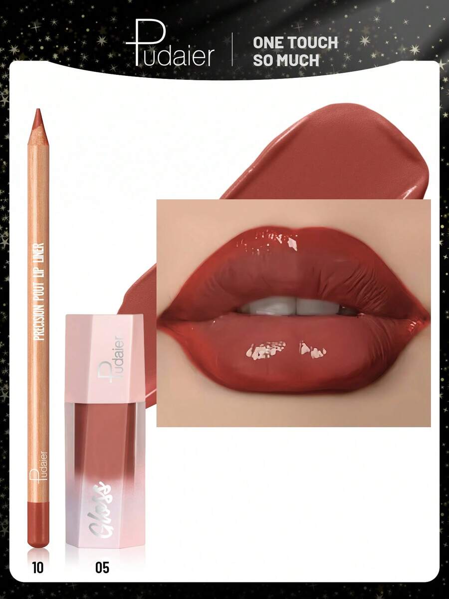 Pudaier 2-Piece Valentine's Day Lip Gift Set: Includes Lip Liner Pencil And Lip Gloss, Suitable For All Skin Tones - 10+05 - View 1