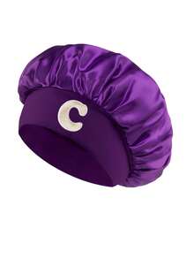 1 Pc A-Z Letter Hats Kids' Bonnet Hat Set Elastic Comfortable Headwear Sleeping Cap And Hairband Girls 3-8 Years Old - Purple - View 6