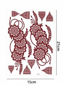 3张月亮和花朵图案酒红色临时纹身贴纸 - Manhaiti Design 人体彩绘纹身，适合派对和节日 - 紅色 - 查看 9
