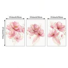 3 piezas Impresiones de lienzo con flores elegantes doradas, rosas y grises | Arte de pared botánico moderno para dormitorio, sala de estar u oficina, póster de plantas abstractas, regalo para ella, sin marco - Multicolor - Ver 8
