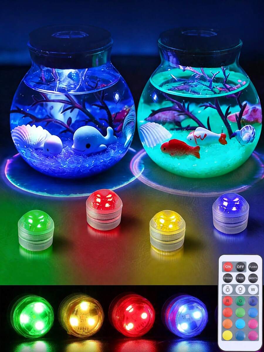 Luz LED sumergible mini con control remoto, vela de té pequeña sumergible, luz decorativa a prueba de agua RGB multicolor sin llama, a batería, para decoración de florero, piscina, estanque - Multicolor - Ver 1