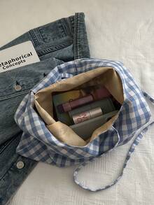 时尚甜美格纹高端简约包包，2026新款复古风女士大容量包 - 藍色 - 查看 11