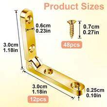60pcs (12 Hinges + 48 Screws) 90 Degree Hinges | Durable Zinc Alloy Cabinet Hardware, Polished Surface, Front-Mounted Design, Suitable For Wooden Boxes, Jewelry Boxes, Chests And Boxes, Exquisite Metal End Caps - One Size - View 3