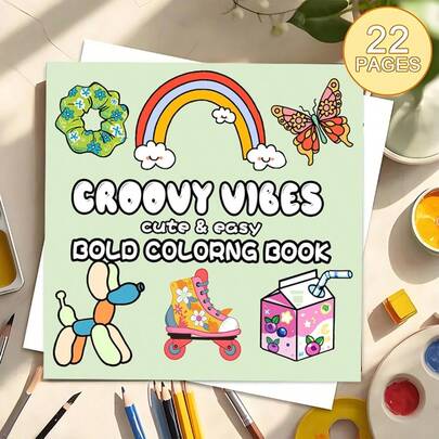 Coloring Collection Of Groovy Vibes, Bold Retro Designs & Playful Charms,(22-Page Thick Paper Upgraded Version) A Coloring Book Specially Designed For Women, With Bright Colors, Stress-Relieving, Suitable For Markers, For Teenagers, Featuring Fantasy And Eerie Elements. Ideal For Valentine's Day, Birthdays And Other Festivals.