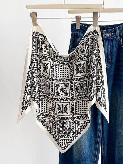 1件格子花卉三角披肩/围巾/披肩/披肩/毯子/颈巾，柔软轻盈，多功能透明，日常休闲系带腰带/手提包配饰，女士大码晚礼服派对旅行办公礼物