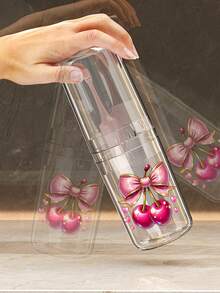 1pc Cherry And Bowknot Print Transparent Portable Toothbrush Case,Transparent Soap Dish, Keep Your Toothbrush Clean And On The Go!Travel Toothbrush Holder, Portable Toothbrush Cup Cover, Suitable For Travel, Camping, Business Travel, And School, Travel Essentials, Bathroom Accessories, Household Items, And Storage Supplies,Very Convenient And Practical - A - View 7