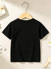1pc Kids' Puzzle Piece Heartbeat I Rock My Own Rhythm Print Black TShirt, Crew Neck, Casual Cotton Tee, Medium Stretch Knit Fabric, Regular Fit For Boys& Girls Children, Alphabet Pattern, For Spring/Summer/Fall Autism Awareness Day, World , Mental Health Awareness Month - 黑色 - 查看 4