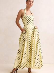 Women's Bohemian Style Halter Neck Backless Long Dress, With A Flowing A-Line Design, Perfect For Casual Summer Vacations, Parties, And Elegant Occasions. - 黃色 - 查看 5