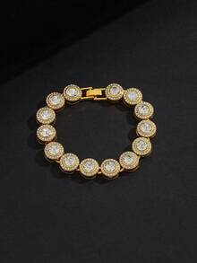 Fully Iced-Out Round Pendant Necklace, Street Style Choker Necklace For Men, Personalized Rhinestone Necklace - Hip-hop Rhinestone Cuban Chain Necklace - View 7