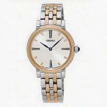 Seiko 女士经典双色不锈钢石英表，蓝色指针，罗马数字时标，优雅模拟腕表。SFQ816J1 - 白色 - 查看 6