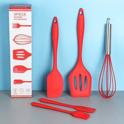 5pcs/Set Silicone Kitchenware Non-Stick Cookware Heat Resistant Spatula Baking Tool Set