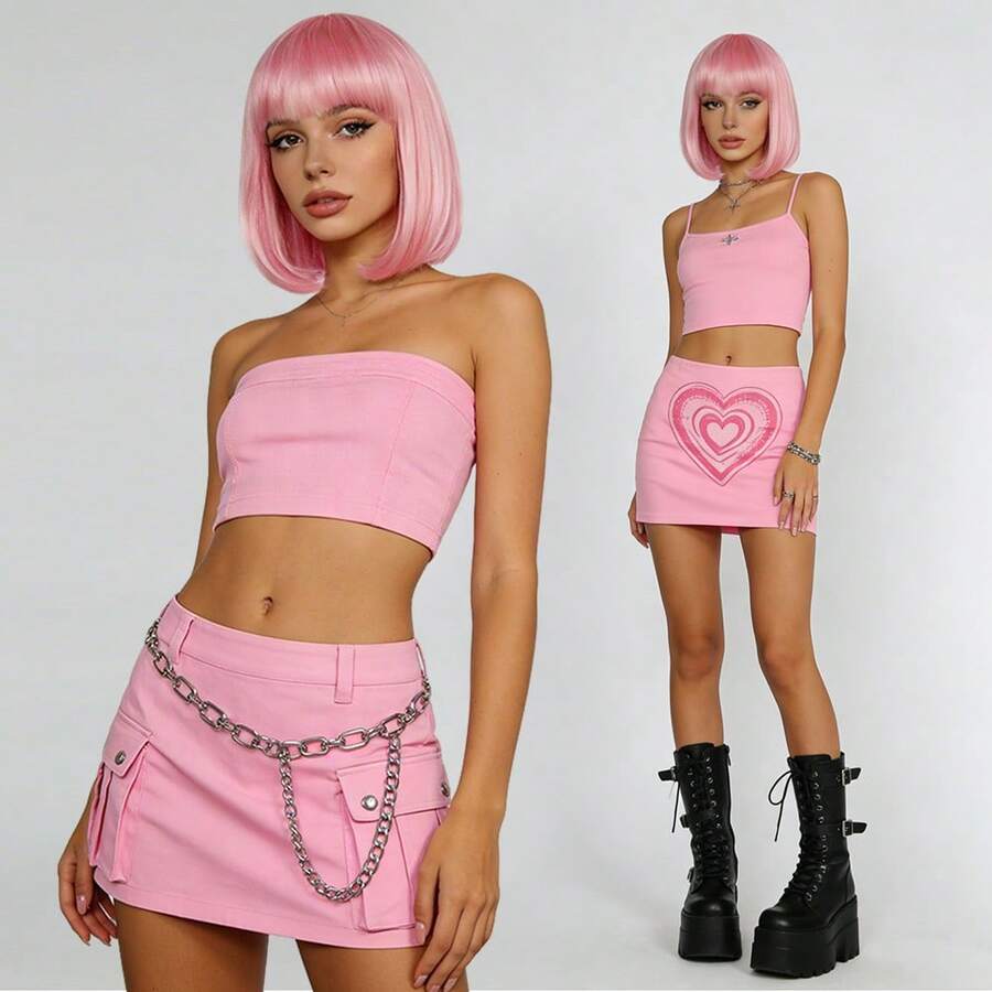 Kawaii Pink Bob Wig With Bangs Sleek Straight Synthetic Wig Y2K Style For Daily Wear Party Cosplay - Baby Pink - View 1