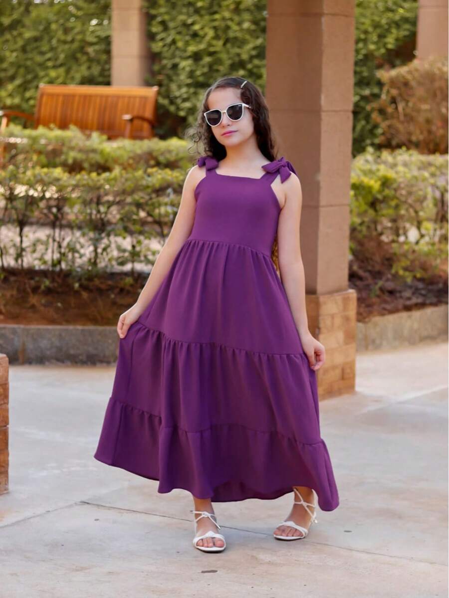 TRES MARIAS LONG STRAP DRESS FOR CHILDREN/ YOUTHS/ GIRLS - Purple - View 1