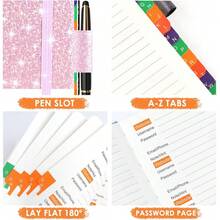 Passwort Buch, Adressbuch B6 mit Register a-z, B6 Passwortbuch mit Bunt Etiketten, 120 Seiten, Adressbücher Organizer für Websites, Benutzernamen und Passwörtern (rosa) - Rosa - Übersicht 5