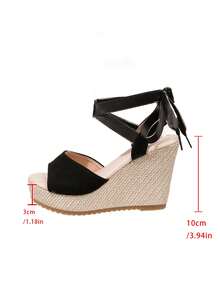 Damen Mode lässig Keilsandalen, Schnürslipper, Plateau High Heels, vielseitig für täglichen Weg zur Arbeit, Lässig, Urlaub, Party - Schwarz - Übersicht 8