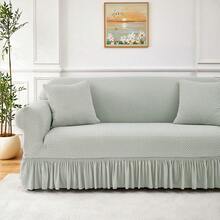1PC Stretch Sofa Cover With Pleated Skirt High Elasticity High Quality One Piece Design Sofa Cover Solid Color Dust Proof And Non Slip Sofa Cover Suitable For Bedroom Office Living Room And Home Decoration Valentine's Day Gifts Valentine's Day Decorations - 淺灰色 - 查看 7