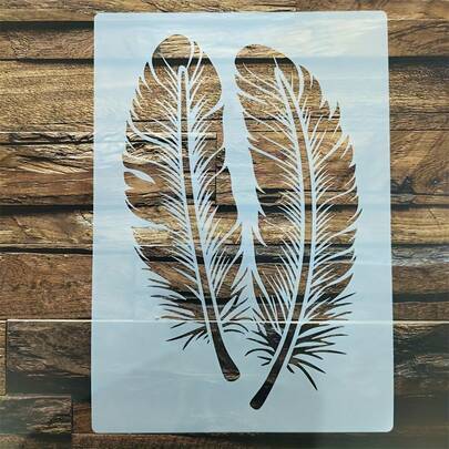 1pc Reusable Plastic Painting Template With Feather Pattern, Suitable For Textile, Handicraft Painting, Wall Decor DIY Spray Painting And Cutting, Art Supplies