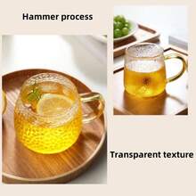 1pc 350ml Hammered Glass Cup, Transparent Thick Tea Cup, Household Kung Fu Tea Cup, Teacup With Handle, Yellow - Transparent - View 6