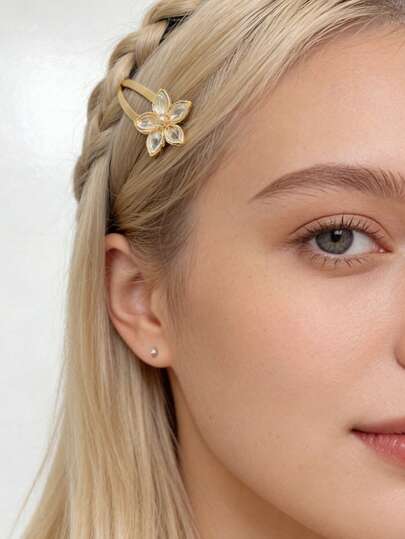 1 pieza Clip de pelo con flor de lujo con diamante de imitación dorados, clip lateral imprescindible para la oficina y el transporte, sujeta firmemente los cabellos rebeldes y da volumen, accesorio de pelo elegante y antideslizante