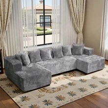 132-Inch U-Shaped Modern Sofa Bed,Boneless Couch For Living Room,Living Room Furniture Set,Recliner,Sofa Mit Schlaffunktion,Canape Convertible,Canapé Salon Modulable Compressé,Sofa Cama Para Dormir,No Assembly Required - 淺灰色 - 查看 2