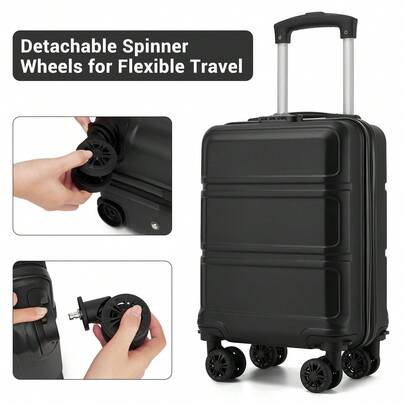 Carry On Suitcase 15 Inch 40x30x20 Underseat Cabin Luggage ABS PC Hard Shell 4 Removable 360 Spinner Wheels 3 Digit Lock Lightweight Small Travel Trolley For Christmas New Year Holiday Solo Trip Weekend City Break Business Travel Women Men Black