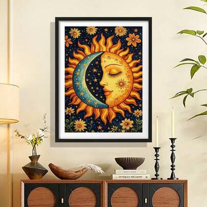 [Day And Night Cross Stitch Kit] Yin Yang Sun Moon Human Figure Pattern DIY Printed Cross Stitch Materials, Mysterious Starry Sky Style Embroidery Painting, Beginner Handmade, Living Room Bedroom Wall Decor Art
