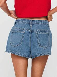 Low Rise Jean Shorts For Women Y2k Stretchy Mini Denim Shorts Summer Going Out Booty Shorts Party Club Micro Shorts With Pockets - 淺藍色 - 查看 5