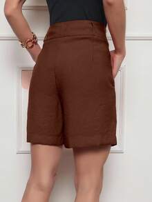 Women's Straight Tailored High-Waisted Shorts With Front Button And Side Pockets - Casual Urban Summer - 巧克力棕 - 查看 5
