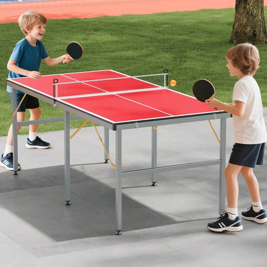 Juego de Mesa de Ping Pong Profesional 6x3 Pies (1.8x0.9 m) - Mesa de Tenis de Mesa Portátil para Interior/Exterior, Incluye Red, 2 Paletas y 3 Pelotas, para Adultos y Jóvenes - Rojo - Ver 1