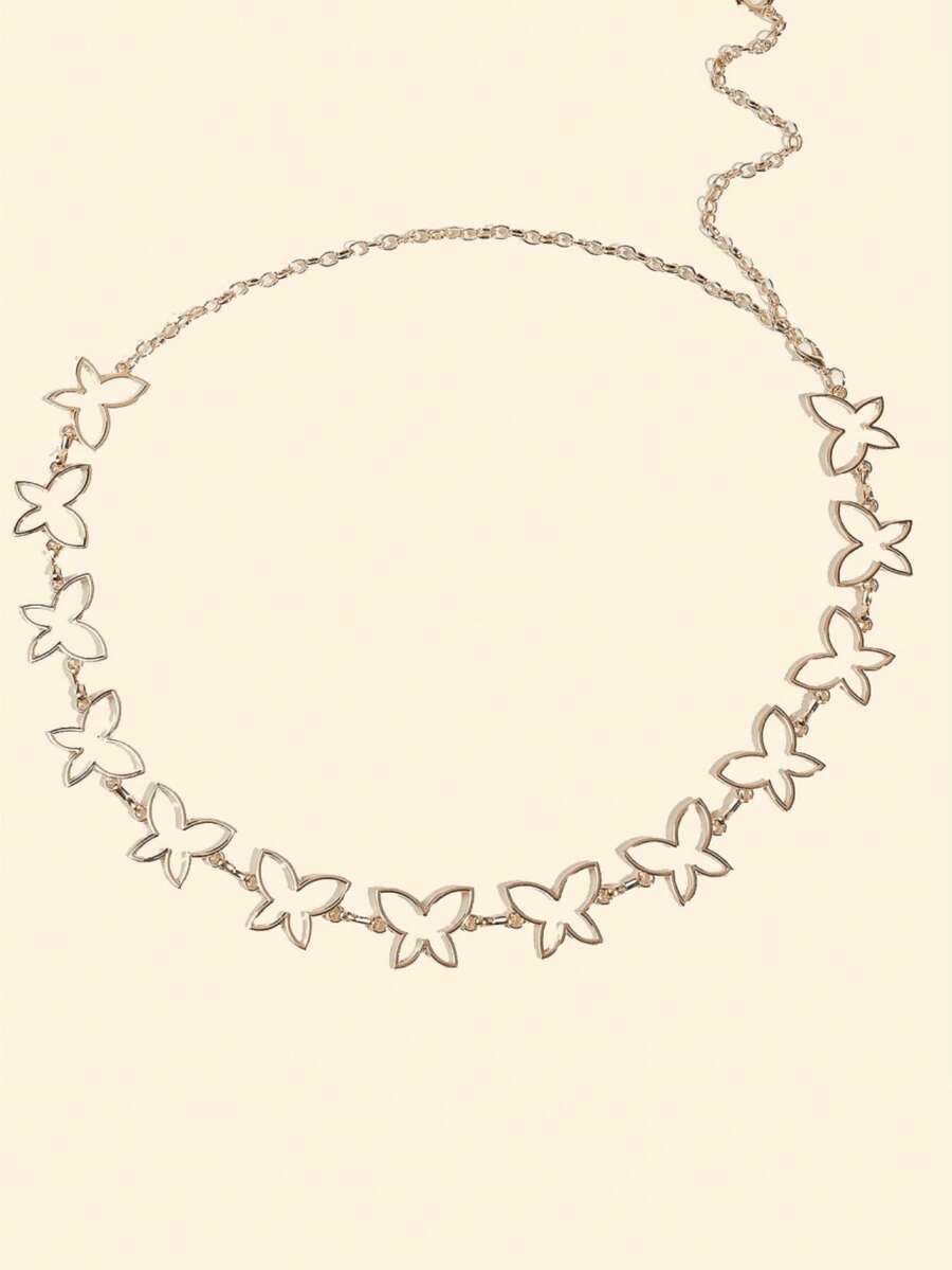 1 chiếc thắt lưng dây xích hình oval phong cách Boho cho bé gái, dây xích eo hình bướm rỗng tối giản, màu vàng đồng, phù hợp với váy và áo len, quà tặng Giáng sinh, Năm mới, ngày lễ. - Vàng - Xem 1