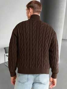 Men's Half-Zip Knit Polo Sweater, Old Money Style, Solid Color, Versatile Commuter Wear, Autumn/Winter - Brown - View 2