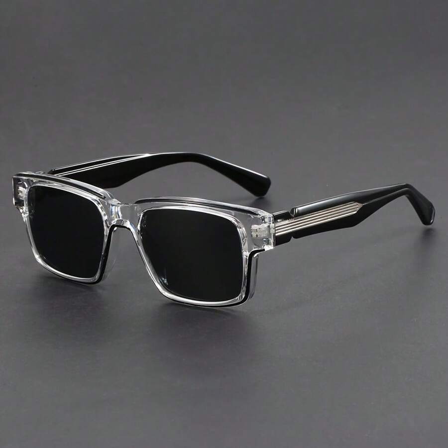 Men's And Women's Retro Oversized Square Glasses - Full Frame Acetate Frame, Black/White Tortoiseshell Texture With Transparent PC Lenses - Large Round Lenses Non-Prescription Driving Glasses, Suitable For Daily Use - Retro Round/Pilot Style Compatible (132-138mm) - Suitable For Men And Women - Fashion Statement Glasses - 黑`白 - 查看 1