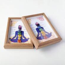 1pc Natural Reiki Gemstone Decor, 7 Chakra Life Crystal Pebble Wooden Photo Frame, Feng Shui Craft, Home Decor Gift, Spring Garden Decoration - Chakra Photo Frame - View 7