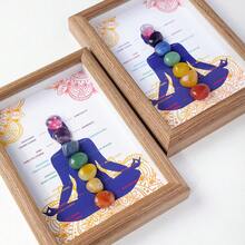1pc Natural Reiki Gemstone Decor, 7 Chakra Life Crystal Pebble Wooden Photo Frame, Feng Shui Craft, Home Decor Gift, Spring Garden Decoration - Chakra Photo Frame - View 12