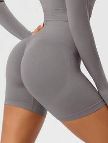 1pc High Waist Slimming Shorts, Seamless Yoga Pants For Women, Suitable For Running & Workout - Grey - View 7